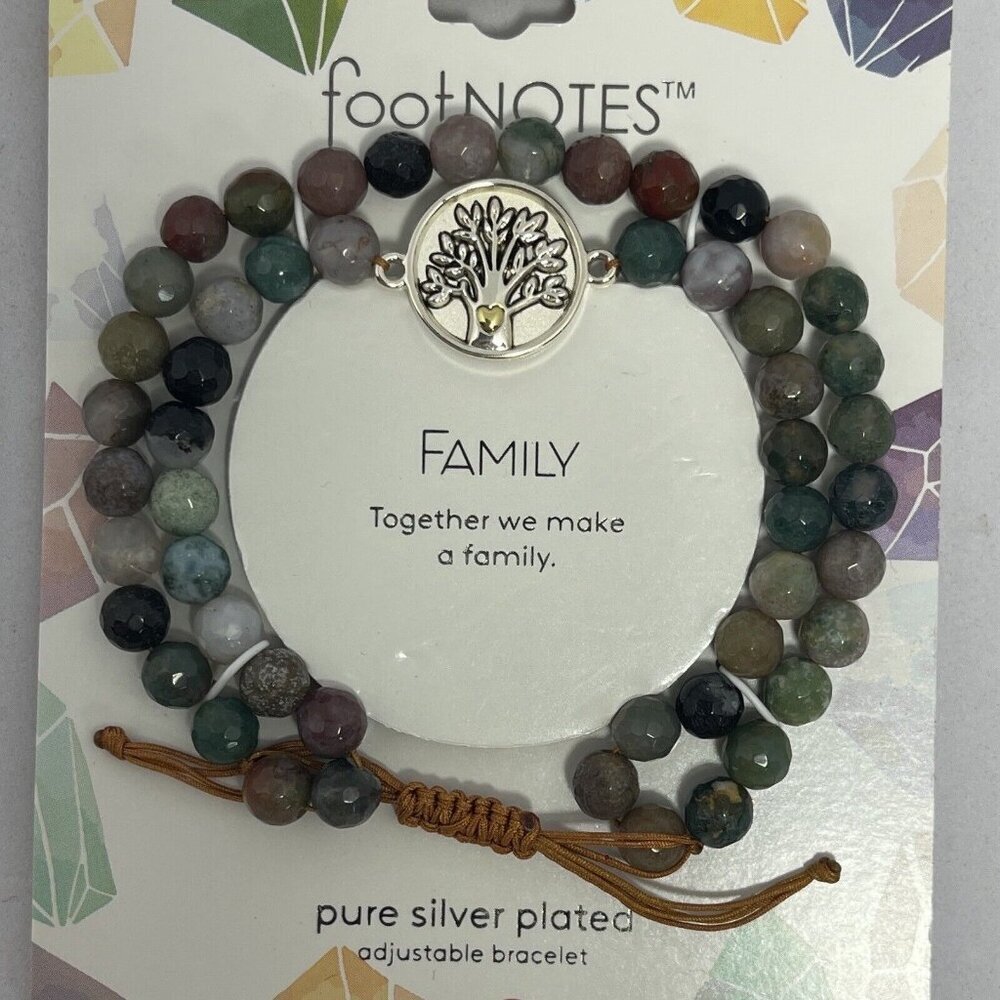 FOOTNOTES Silver Over Brass Adjustable Bracelet FAMILY OS Red Jasper Tree Charm